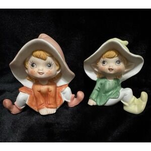 Homeco Fairies Pixies Elves Gnomes Lot Ceramic Set of 2 Figurines VTG